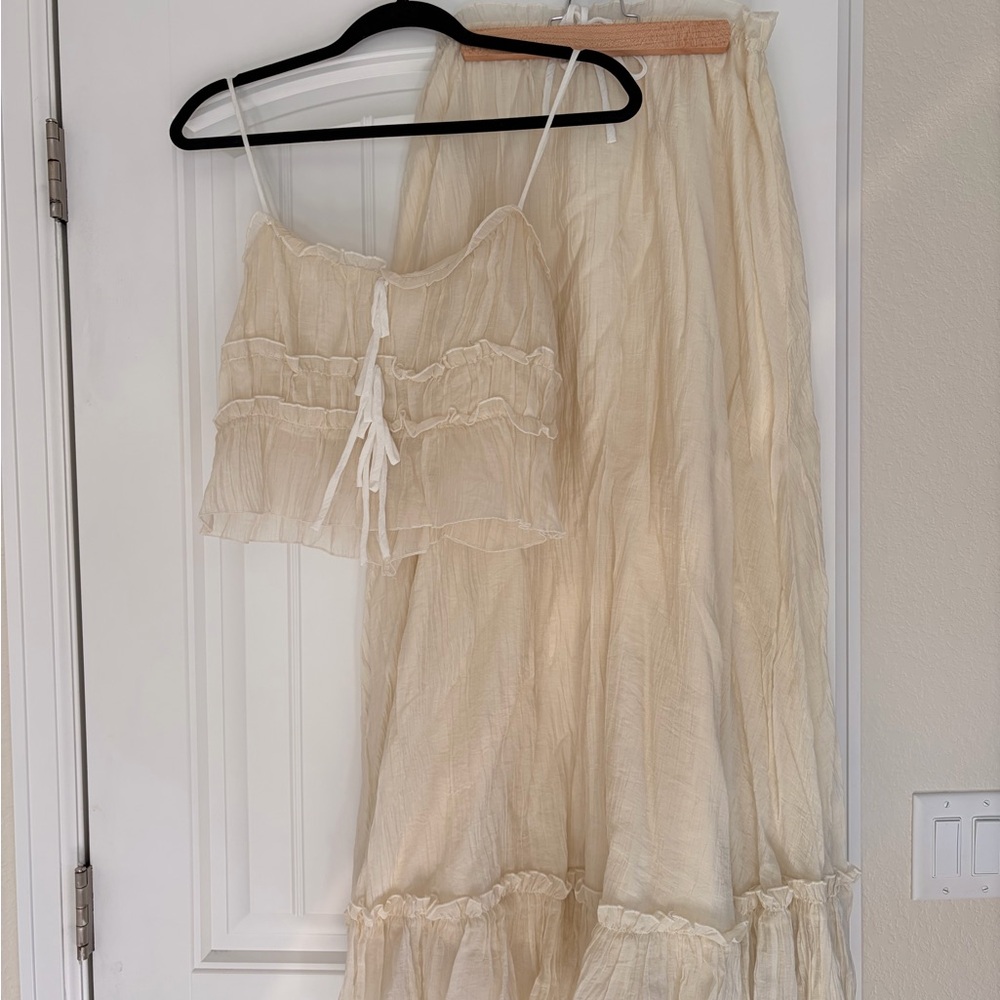 12th Tribe Cream Maxi Skirt and Cropped Tank Set